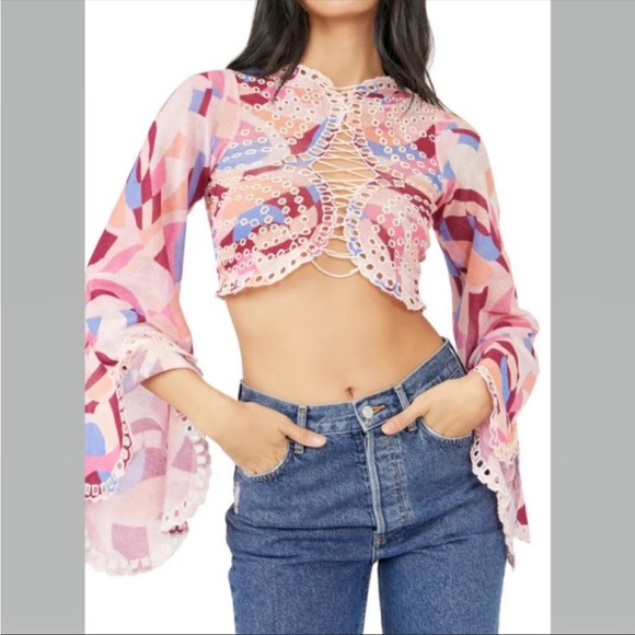 Free People Tops - Free People All Eyes on You Bell Sleeve Mesh Top